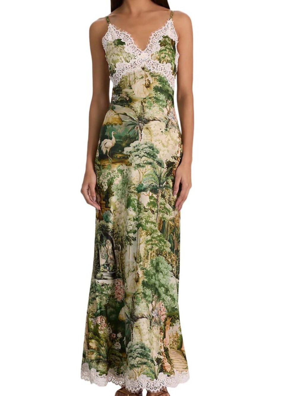 Alice and Olivia Julietta Lace Trim Midi Slip Dress